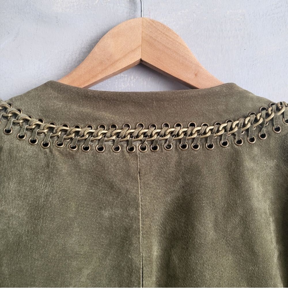 BRADLEY BY BRADLEY BAYOU SOFT SUEDE JACKET CHAIN DETAIL Sz 2X OLIVE GREEN $250 - Picture 6 of 11